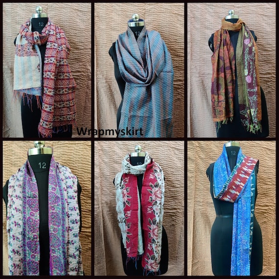 Wholesale Lots Indian Scarf SILK Scarves Kantha Scarves Vintage Scarf Wrap Scarves Indian Shawl Women Scarf Handmade Scarf Wrap Scarf Boho