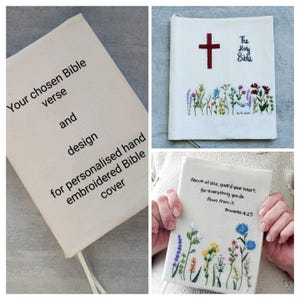Personalised Handmade Book Cover Lightweight Holy Bible Cover With Your Chosen Hand embroidered Bible Verse Beautiful Christian gift present