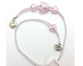 Beaded Thong Bookmark Pink Hearts & Silver Follow Your Heart