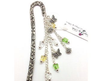 Yellow, Green & Silver Butterflies and Flowers Metal Bookmark