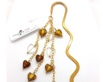 Clear & Brown Hearts Squiggle Metal Bookmark