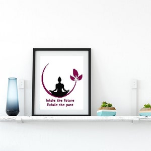 Counted Cross Stitch Pattern Yoga Pose FLower Lotus Inhale Exhale Download PDF pattern