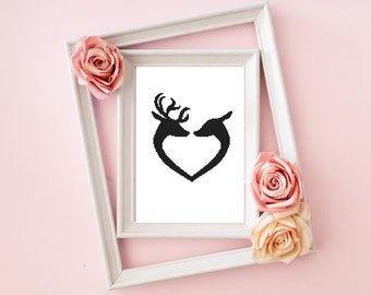 Counted Cross Stitch Pattern Deer Love Heart Download PDF pattern