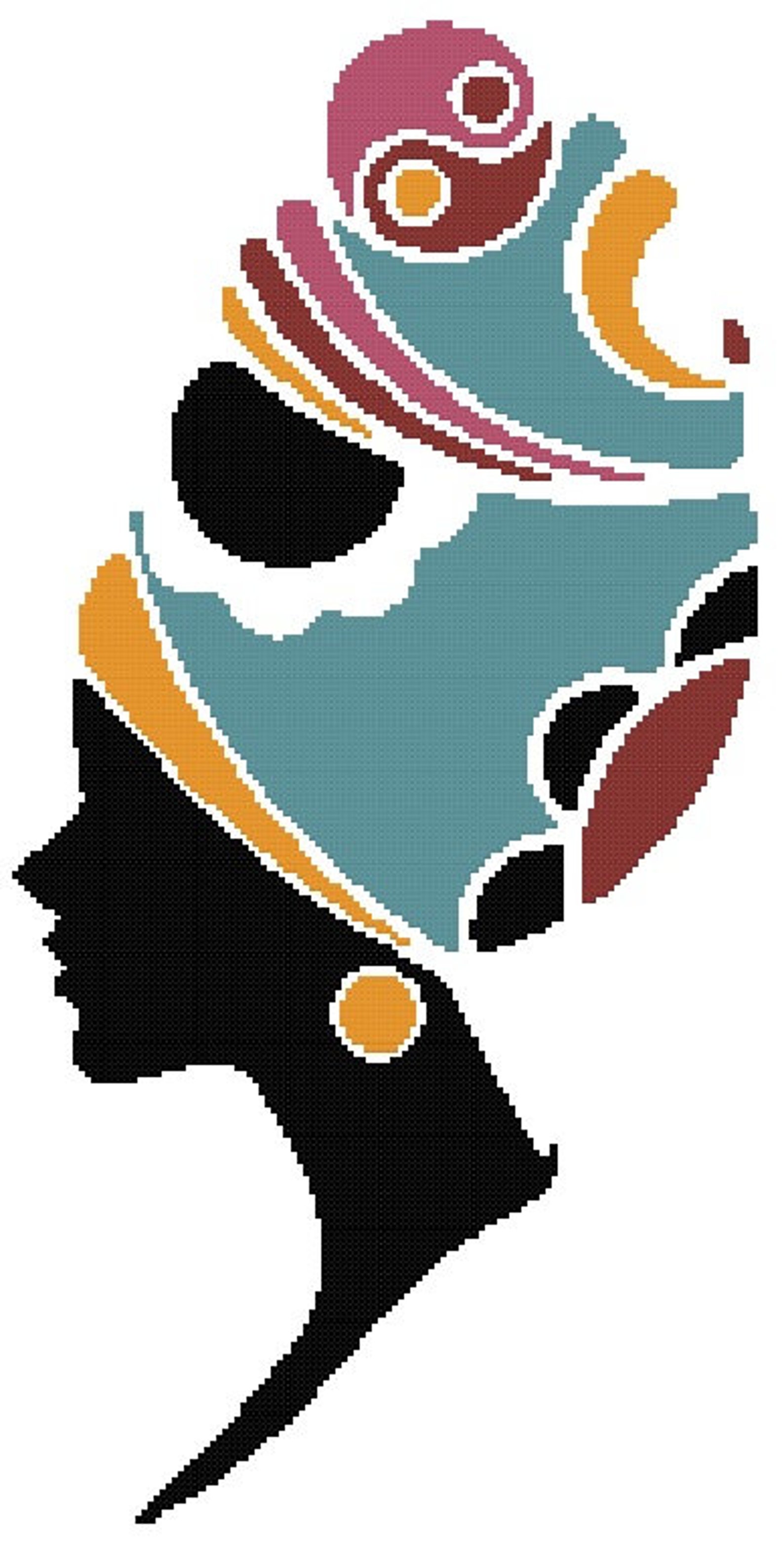 Set of 2 Counted Cross Stitch Pattern Black Woman Face Silhouette