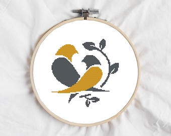 Counted Cross Stitch Pattern Lovebirds Love Birds Download PDF pattern