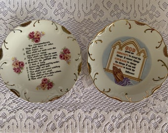 CLEARANCE PRICE! Collectible Plate, Ten Commandments, Serenity Prayer, 18K Gold China Plate, Decorative Plate, Faith Decor