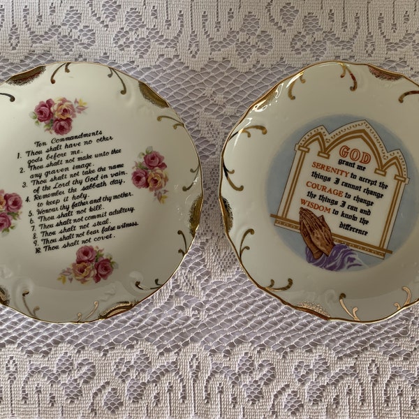 CLEARANCE PRICE! Collectible Plate, Ten Commandments, Serenity Prayer, 18K Gold China Plate, Decorative Plate, Faith Decor