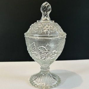 Vintage Candy Dish with Lid, Glass Candy Dish, Pedestal Candy Dish, Mint Dish, Decorative Accent, Jewelry Dish