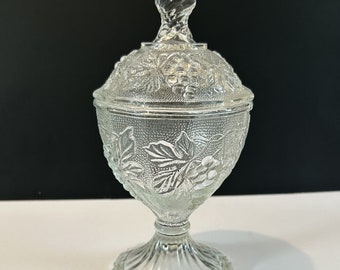 Vintage Candy Dish with Lid, Glass Candy Dish, Pedestal Candy Dish, Mint Dish, Decorative Accent, Jewelry Dish
