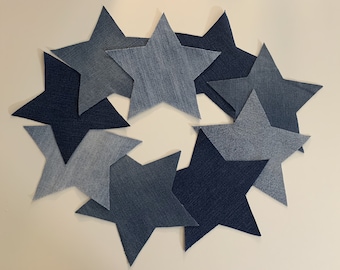 Large Denim Star Cutouts, 3 Pieces, Sew-On Appliques for Crafting