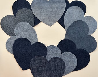 Large Denim Heart Cutouts, 3 Pieces, Sew on Appliques for Crafting