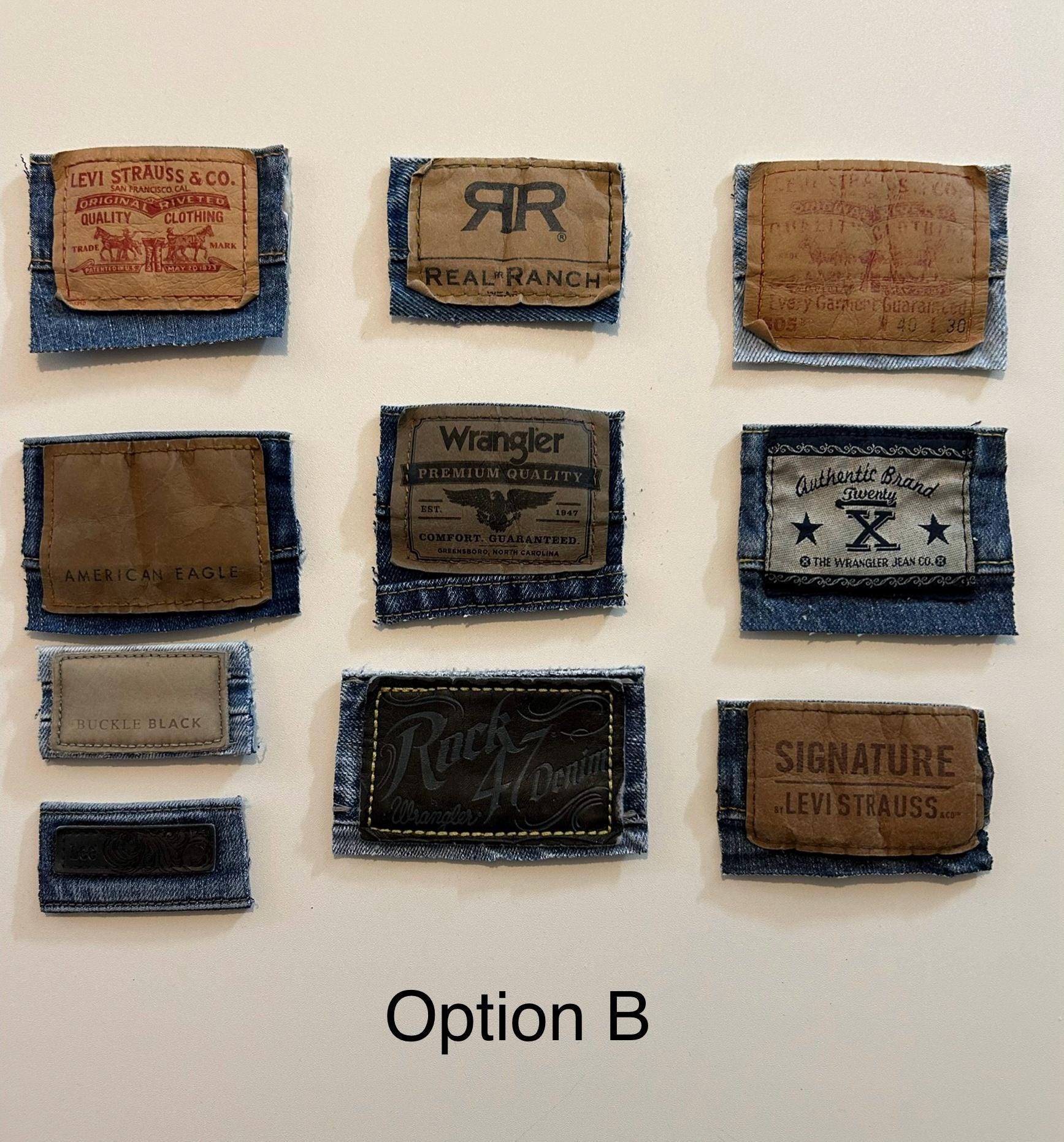 Jean Brand Tags, Lot of 10, Jean Brand Logos, Reclaimed Jean Tags for ...
