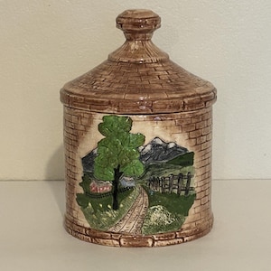 Vintage Cookie Jar, Handmade Glazed Ceramic, Kitchen Canister, Country Kitchen Decor