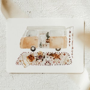 Geburtstagskarte Van Postkarte | A6 | Camper Geburtstagskarte | Geschenk Gutschein Reisegeld Urlaubsgeld | Aquarell Illustration | Print