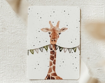 Party Giraffe Postkarte | A6 | Einladung Geburtstag Kindergeburtstag | Aquarell Illustration | Handlettering | Print