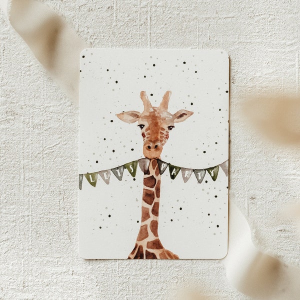 Party Giraffe Postkarte | A6 | Einladung Geburtstag Kindergeburtstag | Aquarell Illustration | Handlettering | Print