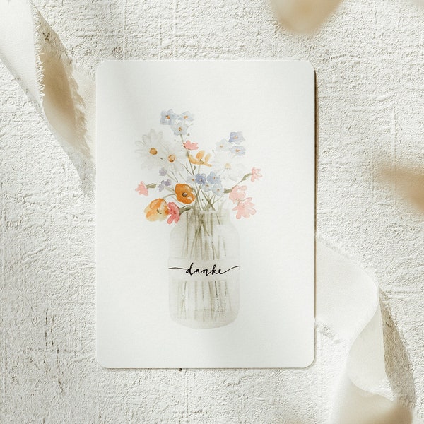 Dankeskarte | Blumenstrauß I A6 I Karte Dankeschön Danke Für Freunde und Kollegen I Abschied | Aquarell Illustration I Print