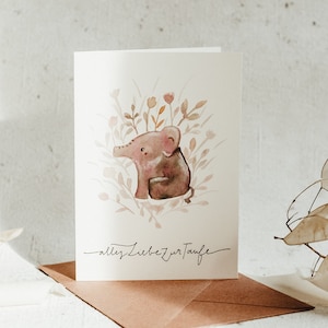 Taufe Klappkarte | A6 | Alles Liebe zur Taufe | Elefant | Handgemalt | Aquarell | Print