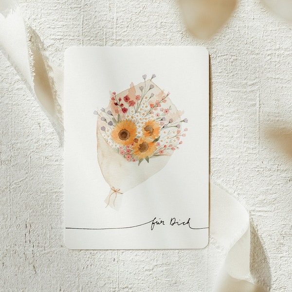 Fleurs Carte Anniversaire Get well Carte Bouquet Carte Adieu Carte Merci I A6 Cadeau pour Maman GrandmaI Aquarelle Illustration