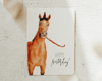 Party Pferd Postkarte | A6 | Einladung Geschenk Geburtstag und Kindergeburtstag | Karte Pferd | Aquarell Illustration | Print