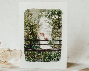 Carte de mariage | Carte pliée A6 | Cadeau d’argent de mariage Forest Mariage Boho Card Mariage | Papier naturel | | peints à la main Aquarelle | Imprimer