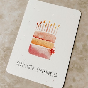 Postkarte Geburtstag Torte | A6 | Torte Pink | Geschenk | Geburtstagskarte | Geschenk Mama | Karte Mama Oma Freunde | Handgemalt | Aquarell