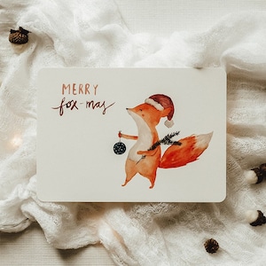 Weihnachtskarte Merry foX-mas | A6 | Postkarte Fuchs | Aquarell Illustration | Weihnachtsgeschenk | Weihnachtsdekoration |Weihnachtsgeschenk