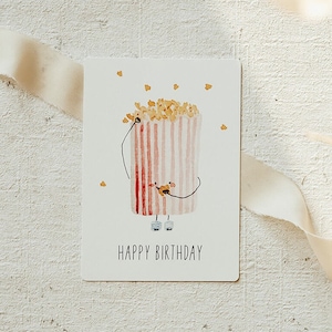 Geburtstagskarte Popcorn | Postkarte A6 | popcorn karte | Karte Kino Gutschein Aquarell Illustration | Handlettering | Print