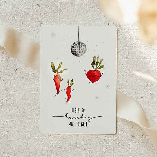 Carte de légumes de fête anniversaire Restez aussi croustillant que vous êtes carte disant drôle I A6 cadeau pour maman grand-mère carte aquarelle