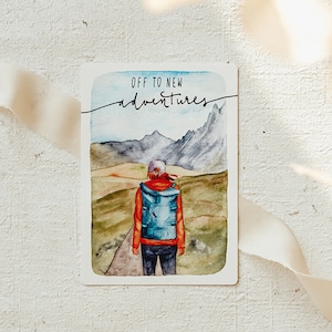 Karte Abenteuer Wandern Frau | A6 | Bergliebe Geburtstagskarte Abschiedskarte Abitur geschafft | Geschenk Reisegeld Urlaubsgeld