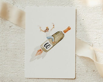 60th Birthday Postcard | 60th Birthday Party Invitation | Gift for a Woman's 60th Birthday | A6 | Hand-Painted | Watercolor | Print