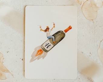 40th Birthday Postcard | 40th Birthday Party Invitation | 40th Birthday Gift | A6 | Hand-Painted | Watercolor | Print
