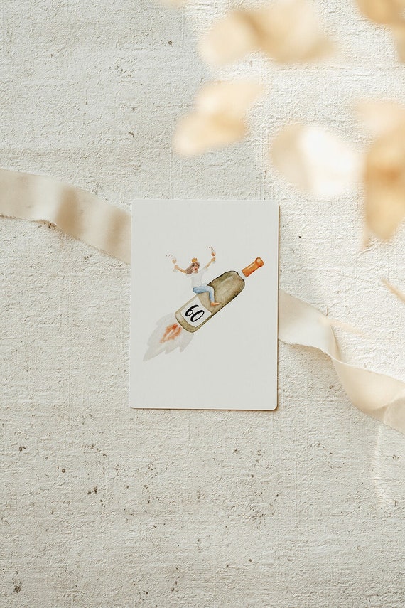 60. Geburtstag Postkarte | Party Einladung 60. Geburtstag | Geschenk zum 60. Frau | A6 | Handgemalt | Aquarell | Print