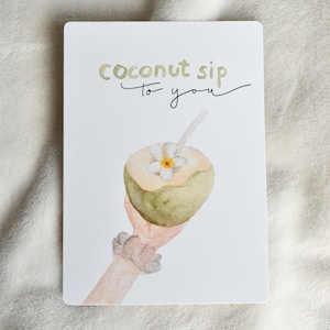 Coconut Sip to you Geburtstagskarte Postkarte A6 Geschenk Geburtstag  Aquarell tropische Glückwünsche Illustration Einladung Geburtstag