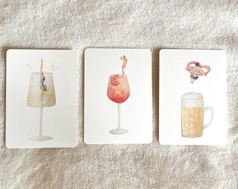 Aperol - Bière - Vin - Float | Jeu de cartes postales A6 | | Illustration à l’aquarelle | Imprimer