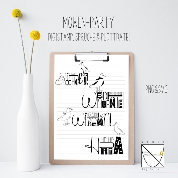 Plotter file "Möwen Party", DigiStamp, DigiPapier, SVG