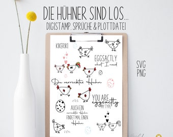 Plotterdatei "Die Hühner sind los...", DigiStamp, DigiPapier, SVG