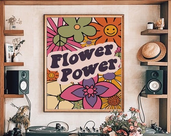 70s Decor, 70s Floral Pattern Print, Flower Power, Retro Home Decor, Hippie Print, Vintage Poster, Retro 60s Home Decor, 70s Wall Art