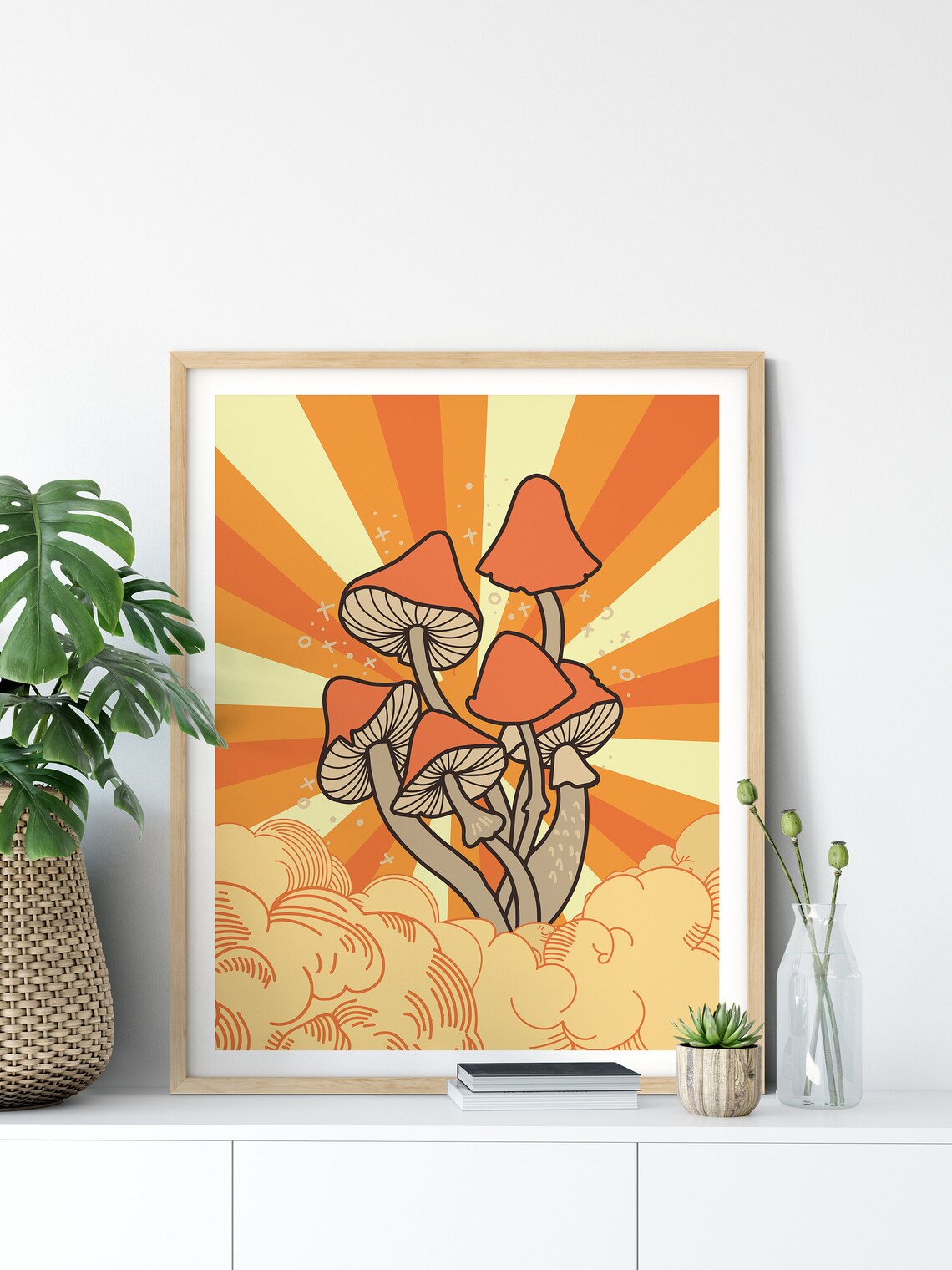 Mushroom Art 70s Decor Mushroom Wall Decor Retro 70s Home - Etsy
