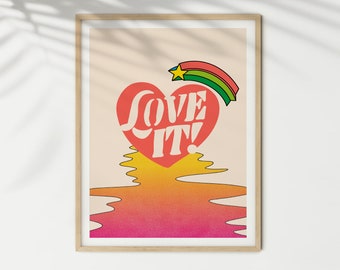 70s Home Dekor, 70er Jahre Dekor, Retro Regenbogen Print, Love It, Retro 70er Home Dekor, Feel Love Poster, Vintage Poster, 70er Wandkunst, Hippie Print