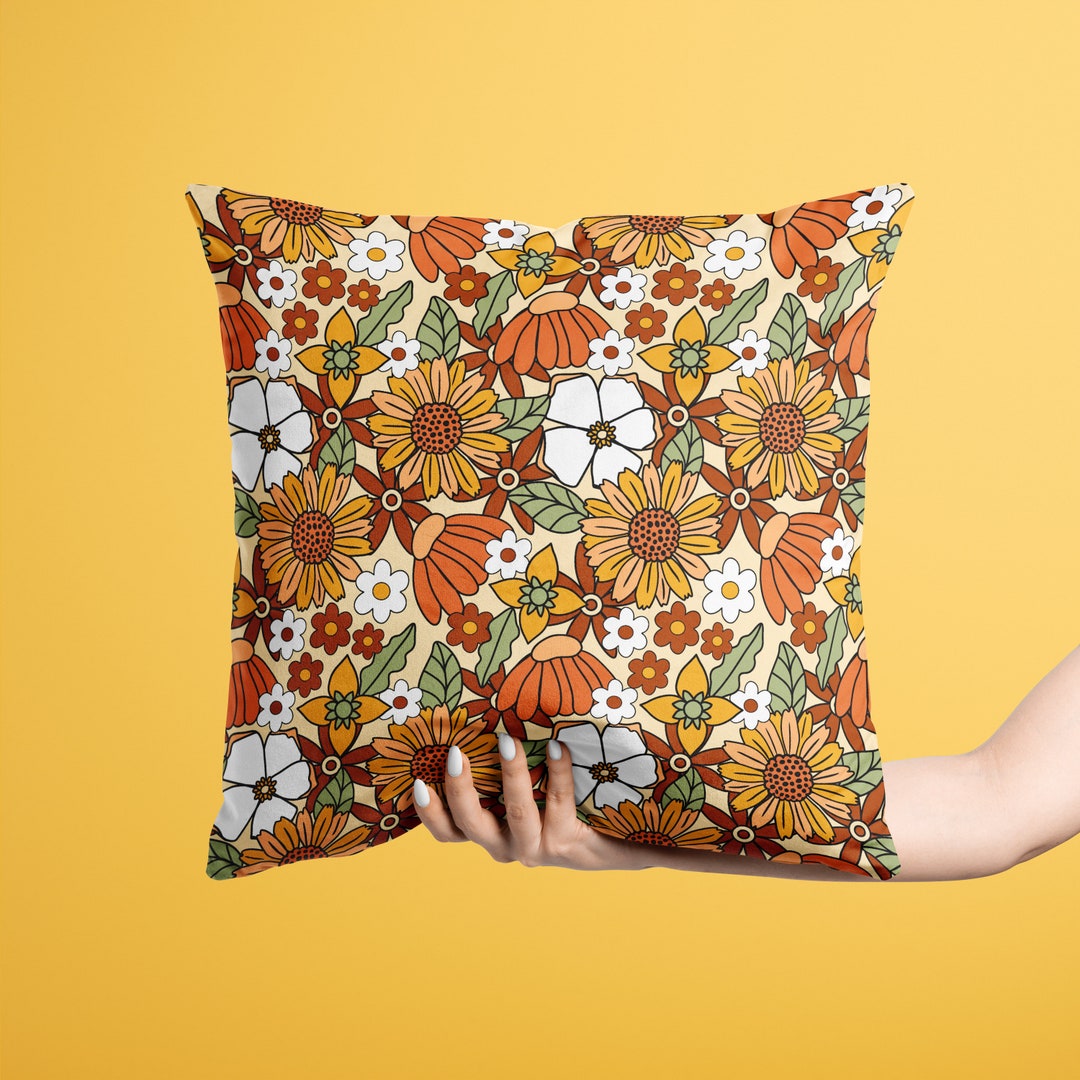 70s Retro Pillow, 70s Bedroom Decor, 70s Floral Pattern Pillow, Retro ...