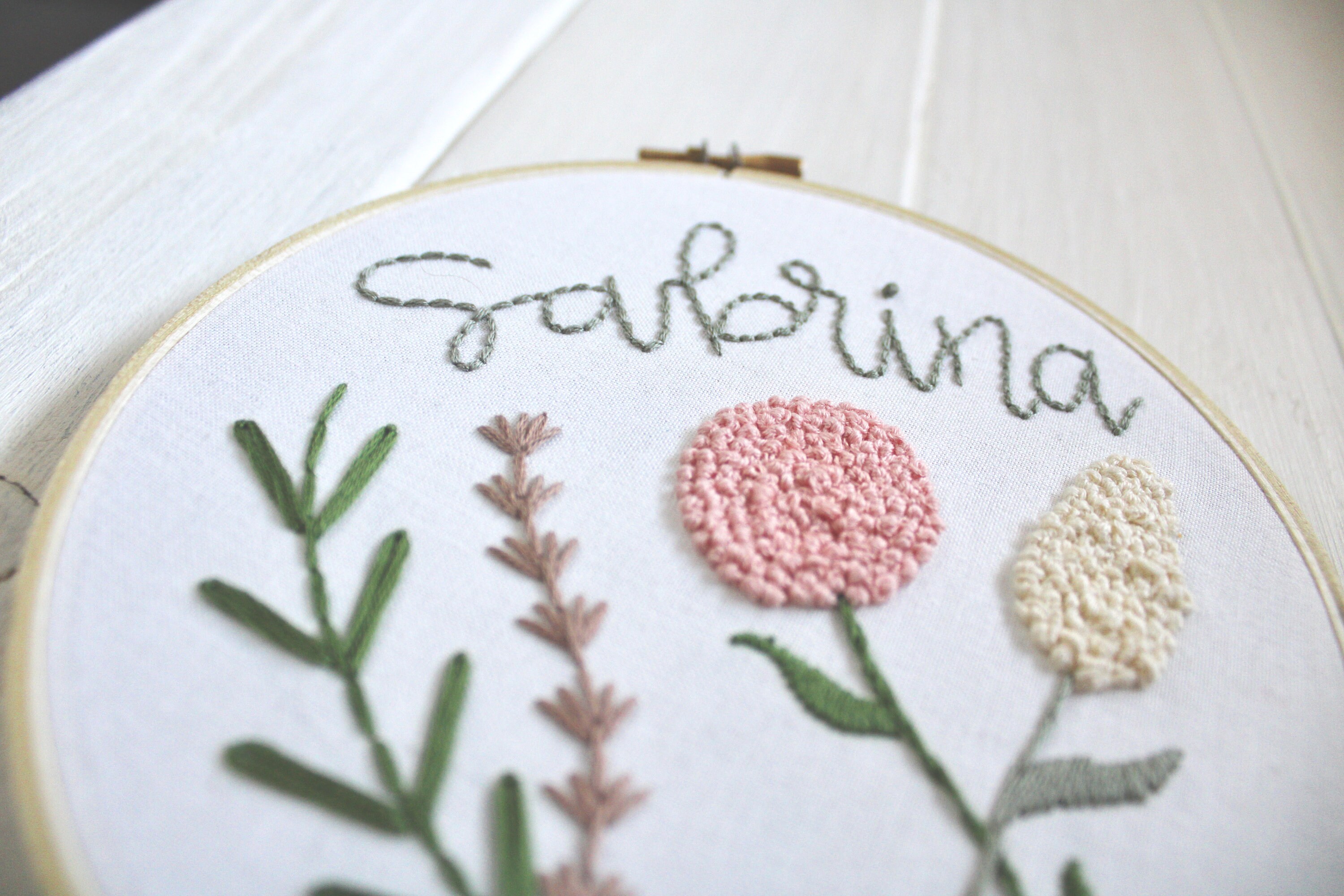 Floral Embroidery Custom Name Hand Embroidery Monogram Etsy