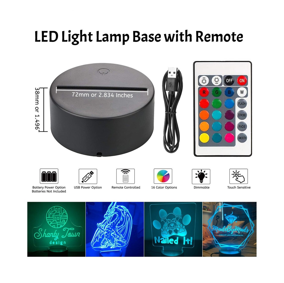 LED Light Bases Set of 4 Lamp Base Light Puck Acrylic Etsy