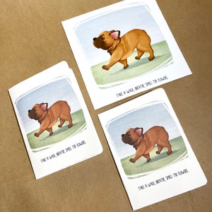 Je pense à toi | Carte d'amitié, cartes de voeux, impression d'art, cartes mignonnes, cartes illustrées, cartes de bouledogue français.