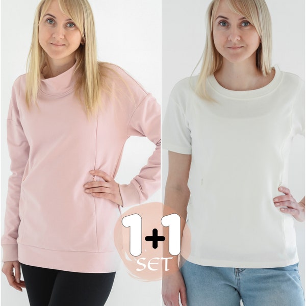 Alltagsdesign SET aus Still- und Umstandsmode 2in1 Hoodie und T-Shirt, nachhaltige Stillmode, Umstandsmode