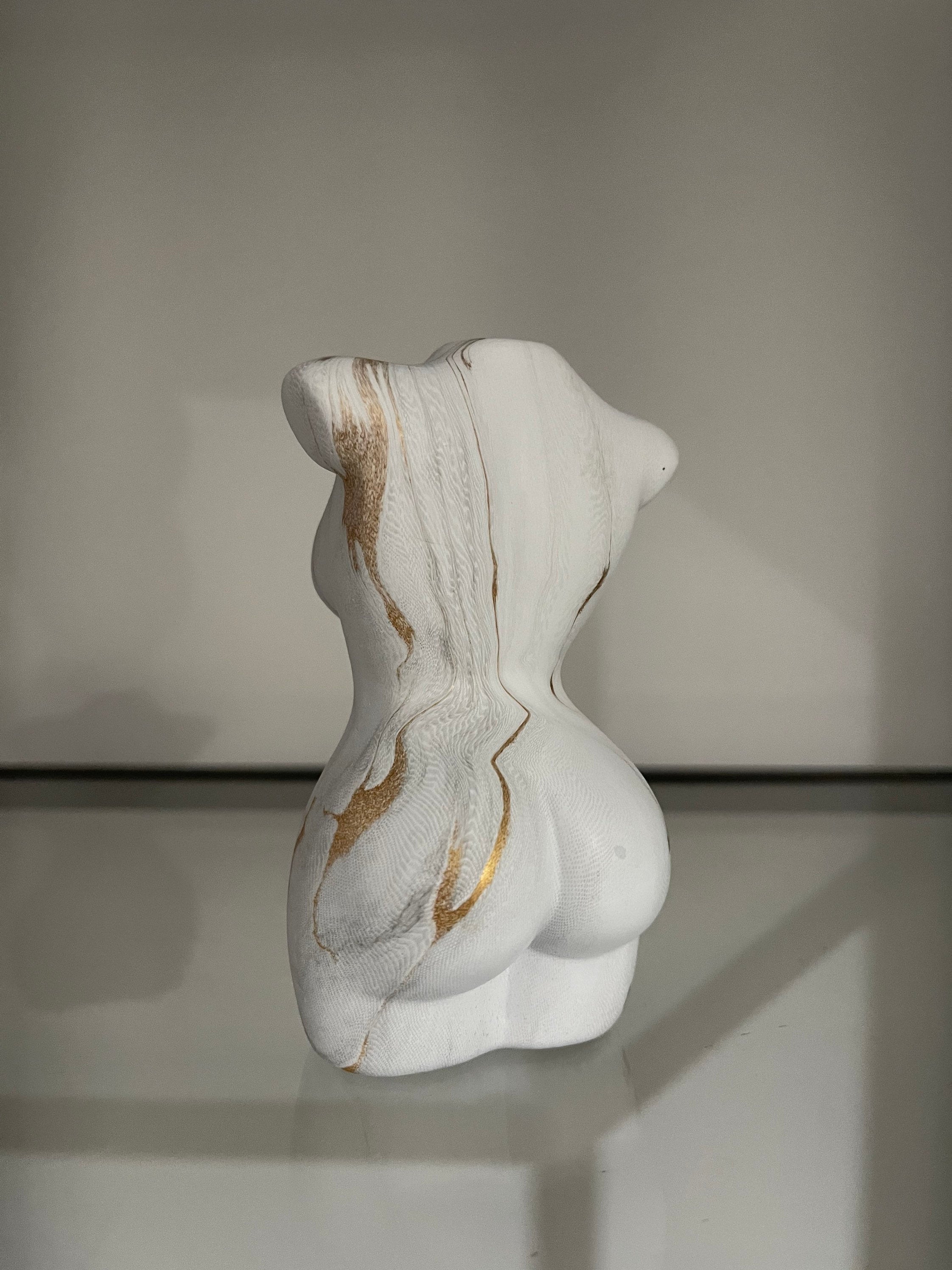 Female Body Vase in White Marble With Gold UK Seller, Body, Bust Vase