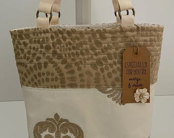 Handmade Upholstery Fabric Tote Bag | Medium Purse with Pockets
