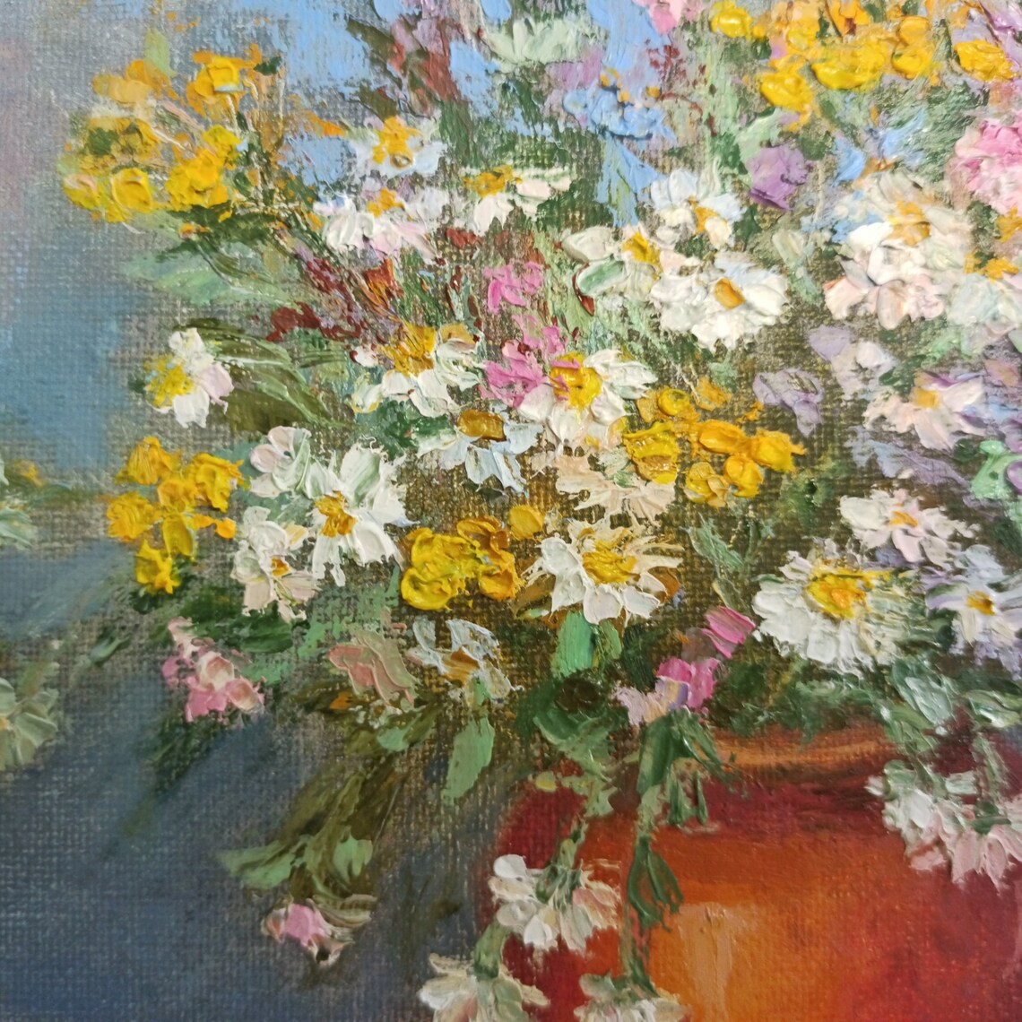 Wildflowers bouquet painting Bouquet with daisies in vase Etsy