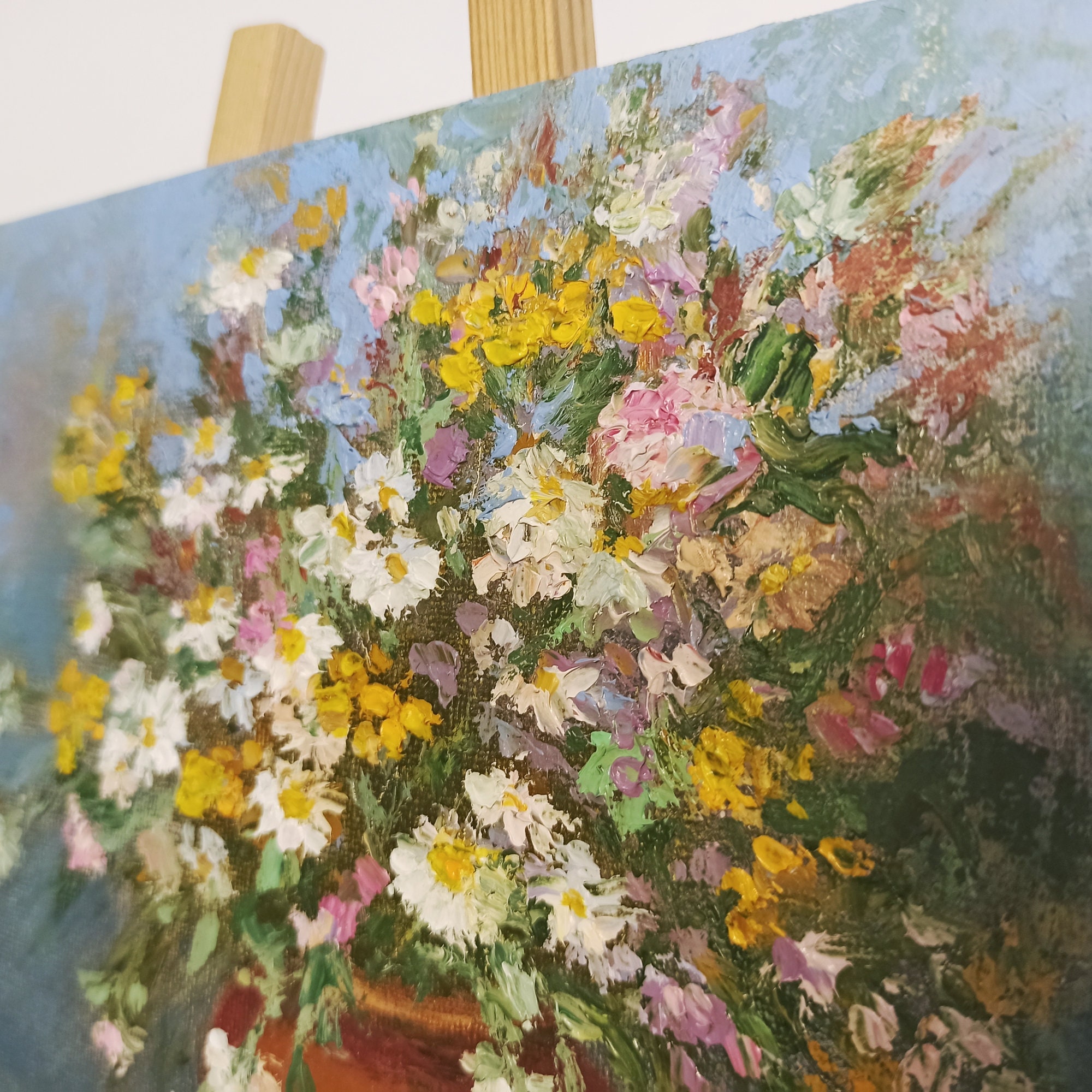 Wildflowers bouquet painting Bouquet with daisies in vase Etsy