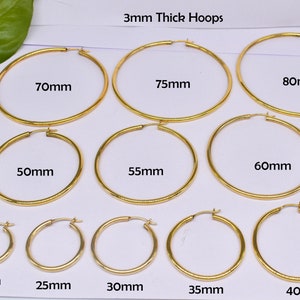 3 mm Thick Big Hoops, 18k Gold Vermeil Hoops, 925 Sterling Silver Hoops, Bold Large Hoops, Chunky Big Hoops, All Size Hoop Earrings